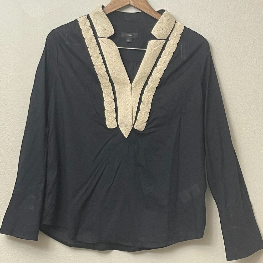J.Crew Black Tan Cotton Blouse Small